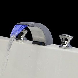 Zeitgenössisch 3-Loch-Armatur LED / Wasserfall with Keramisches Ventil Zwei Griffe Drei Löcher for Chrom, Waschbecken Wasserhahn