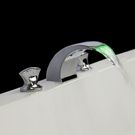 Zeitgenössisch 3-Loch-Armatur LED / Wasserfall with Keramisches Ventil Zwei Griffe Drei Löcher for Chrom, Waschbecken Wasserhahn