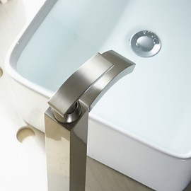 hohen Wasserfall Auslauf einzigen Handgriff Badezimmer Behälterhahn Waschbecken Mischbatterie Nickel gebürstet