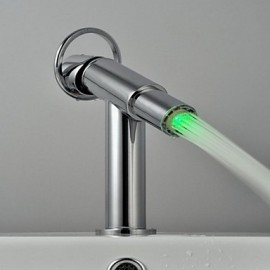 Zeitgenössisch Mittellage LED with Keramisches Ventil Einhand Ein Loch for Chrom, Waschbecken Wasserhahn