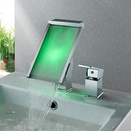 Zeitgenössisch 3-Loch-Armatur LED / Wasserfall with Keramisches Ventil Einhand Ein Loch for Chrom, Waschbecken Wasserhahn