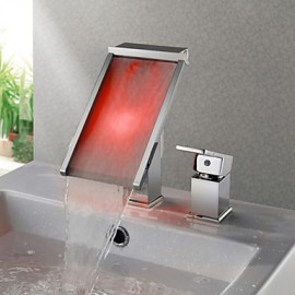 Zeitgenössisch 3-Loch-Armatur LED / Wasserfall with Keramisches Ventil Einhand Ein Loch for Chrom, Waschbecken Wasserhahn