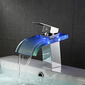 Zeitgenössisch Mittellage LED / Wasserfall with Keramisches Ventil Einhand Ein Loch for Chrom, Waschbecken Wasserhahn