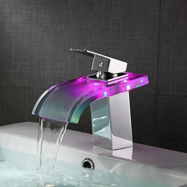 Zeitgenössisch Mittellage LED / Wasserfall with Keramisches Ventil Einhand Ein Loch for Chrom, Waschbecken Wasserhahn