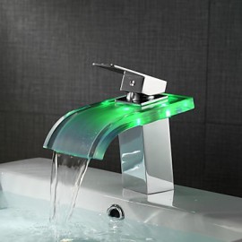 Zeitgenössisch Mittellage LED / Wasserfall with Keramisches Ventil Einhand Ein Loch for Chrom, Waschbecken Wasserhahn