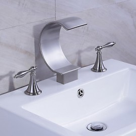 Badewanne & Dusche Wasserfall Zwei Griffe Drei Löcher with Gebürsteter Nickel Waschbecken Wasserhahn