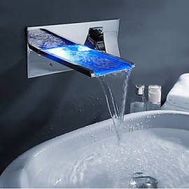 Zeitgenössisch Mittellage LED / Wasserfall with Messingventil Einzigen Handgriff Zwei Löcher for Chrom, Duscharmaturen /