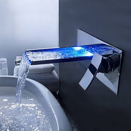 Zeitgenössisch Mittellage LED / Wasserfall with Messingventil Einzigen Handgriff Zwei Löcher for Chrom, Duscharmaturen /