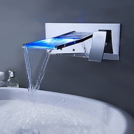 Zeitgenössisch Mittellage LED / Wasserfall with Messingventil Einzigen Handgriff Zwei Löcher for Chrom, Duscharmaturen /