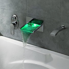 Zeitgenössisch Mittellage LED / Wasserfall with Messingventil Zwei Griffe Vier Löcher for Chrom, Duscharmaturen / Badewannenarmaturen