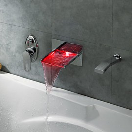 Zeitgenössisch Mittellage LED / Wasserfall with Messingventil Zwei Griffe Vier Löcher for Chrom, Duscharmaturen / Badewannenarmaturen