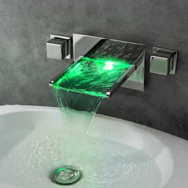 Zeitgenössisch Mittellage LED / Wasserfall with Messingventil Zwei Griffe Vier Löcher for Chrom, Duscharmaturen / Badewannenarmaturen