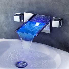 Zeitgenössisch Mittellage LED / Wasserfall with Messingventil Zwei Griffe Vier Löcher for Chrom, Duscharmaturen / Badewannenarmaturen