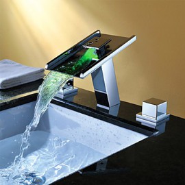 Zeitgenössisch 3-Loch-Armatur LED / Wasserfall with Keramisches Ventil Zwei Griffe Drei Löcher for Chrom, Waschbecken Wasserhahn