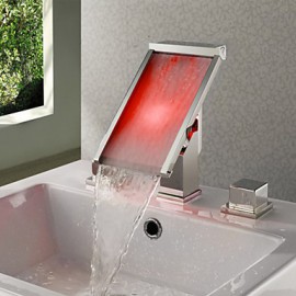 Zeitgenössisch 3-Loch-Armatur LED / Wasserfall with Keramisches Ventil Zwei Griffe Drei Löcher for Chrom, Waschbecken Wasserhahn