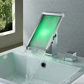 Zeitgenössisch 3-Loch-Armatur LED / Wasserfall with Keramisches Ventil Zwei Griffe Drei Löcher for Chrom, Waschbecken Wasserhahn