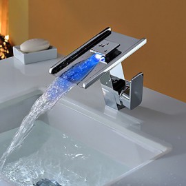 Zeitgenössisch deckenmontiert LED / Wasserfall with Keramisches Ventil Einhand Ein Loch for Chrom, Waschbecken Wasserhahn