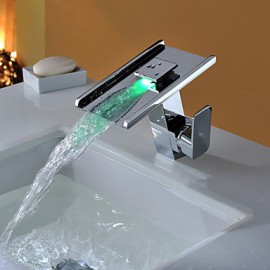 Zeitgenössisch deckenmontiert LED / Wasserfall with Keramisches Ventil Einhand Ein Loch for Chrom, Waschbecken Wasserhahn