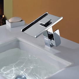 Zeitgenössisch deckenmontiert LED / Wasserfall with Keramisches Ventil Einhand Ein Loch for Chrom, Waschbecken Wasserhahn