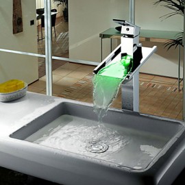 Zeitgenössisch deckenmontiert LED / Wasserfall with Keramisches Ventil Einhand Ein Loch for Chrom, Waschbecken Wasserhahn