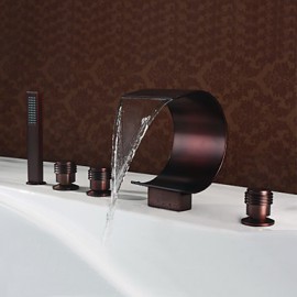 Antik deckenmontiert Wasserfall / Handdusche inklusive with Keramisches Ventil Drei Griffe Fünf Löcher for Antike Bronze,