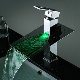 Zeitgenössisch deckenmontiert LED / Wasserfall with Keramisches Ventil Einhand Ein Loch for Chrom, Waschbecken Wasserhahn