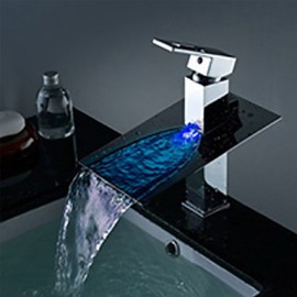 Zeitgenössisch deckenmontiert LED / Wasserfall with Keramisches Ventil Einhand Ein Loch for Chrom, Waschbecken Wasserhahn