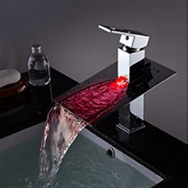 Zeitgenössisch deckenmontiert LED / Wasserfall with Keramisches Ventil Einhand Ein Loch for Chrom, Waschbecken Wasserhahn