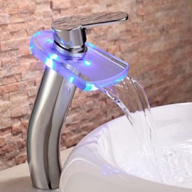 Zeitgenössisch Becken LED / Wasserfall / berühren / berührungslos with Messingventil Einhand Ein Loch for Chrom, Badewannenarmaturen /