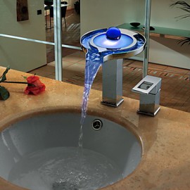 Zeitgenössisch 3-Loch-Armatur LED / Wasserfall with Keramisches Ventil Einzigen Handgriff Zwei Löcher for Chrom, Waschbecken Wasserhahn