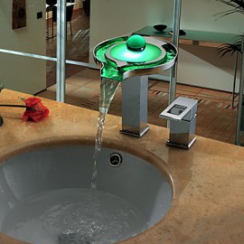 Zeitgenössisch 3-Loch-Armatur LED / Wasserfall with Keramisches Ventil Einzigen Handgriff Zwei Löcher for Chrom, Waschbecken Wasserhahn