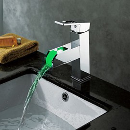 Zeitgenössisch deckenmontiert LED / Wasserfall with Keramisches Ventil Einhand Ein Loch for Chrom, Waschbecken Wasserhahn