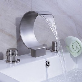 Badewanne & Dusche Wasserfall Zwei Griffe Drei Löcher with Gebürsteter Nickel Waschbecken Wasserhahn