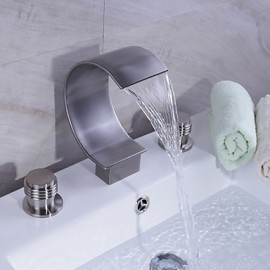 Badewanne & Dusche Wasserfall Zwei Griffe Drei Löcher with Gebürsteter Nickel Waschbecken Wasserhahn