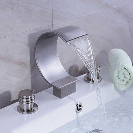 Badewanne & Dusche Wasserfall Zwei Griffe Drei Löcher with Gebürsteter Nickel Waschbecken Wasserhahn