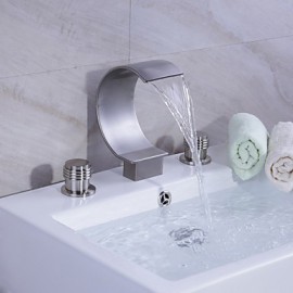 Badewanne & Dusche Wasserfall Zwei Griffe Drei Löcher with Gebürsteter Nickel Waschbecken Wasserhahn