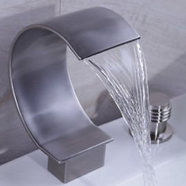 Badewanne & Dusche Wasserfall Zwei Griffe Drei Löcher with Gebürsteter Nickel Waschbecken Wasserhahn