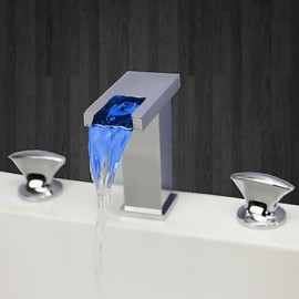 Zeitgenössisch 3-Loch-Armatur LED / Wasserfall with Keramisches Ventil Zwei Griffe Drei Löcher for Chrom, Waschbecken Wasserhahn