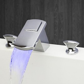 Zeitgenössisch 3-Loch-Armatur LED / Wasserfall with Keramisches Ventil Zwei Griffe Drei Löcher for Chrom, Waschbecken Wasserhahn