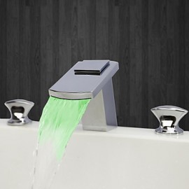 Zeitgenössisch 3-Loch-Armatur LED / Wasserfall with Keramisches Ventil Zwei Griffe Drei Löcher for Chrom, Waschbecken Wasserhahn