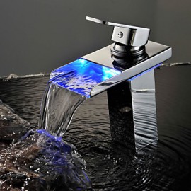 Zeitgenössisch deckenmontiert LED / Wasserfall with Keramisches Ventil Einhand Ein Loch for Chrom, Waschbecken Wasserhahn