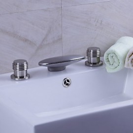 Badewanne & Dusche Wasserfall Zwei Griffe Drei Löcher with Gebürsteter Nickel Waschbecken Wasserhahn