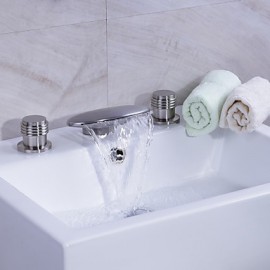 Badewanne & Dusche Wasserfall Zwei Griffe Drei Löcher with Gebürsteter Nickel Waschbecken Wasserhahn