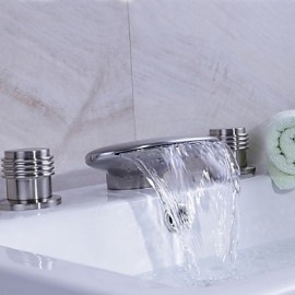 Badewanne & Dusche Wasserfall Zwei Griffe Drei Löcher with Gebürsteter Nickel Waschbecken Wasserhahn