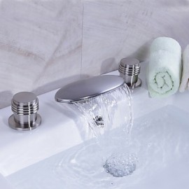 Badewanne & Dusche Wasserfall Zwei Griffe Drei Löcher with Gebürsteter Nickel Waschbecken Wasserhahn