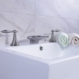 Badewanne & Dusche Wasserfall Zwei Griffe Drei Löcher with Gebürsteter Nickel Waschbecken Wasserhahn