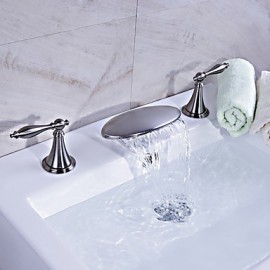 Badewanne & Dusche Wasserfall Zwei Griffe Drei Löcher with Gebürsteter Nickel Waschbecken Wasserhahn