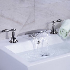 Badewanne & Dusche Wasserfall Zwei Griffe Drei Löcher with Gebürsteter Nickel Waschbecken Wasserhahn