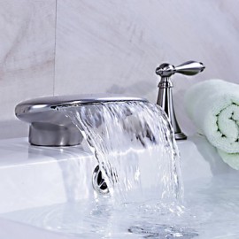 Badewanne & Dusche Wasserfall Zwei Griffe Drei Löcher with Gebürsteter Nickel Waschbecken Wasserhahn