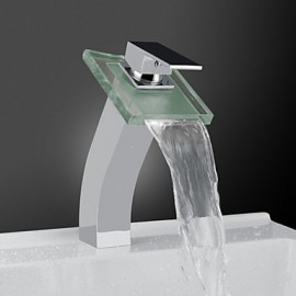 Zeitgenössisch Becken LED / Wasserfall / berühren / berührungslos with Messingventil Einhand Ein Loch for Chrom, Badewannenarmaturen /